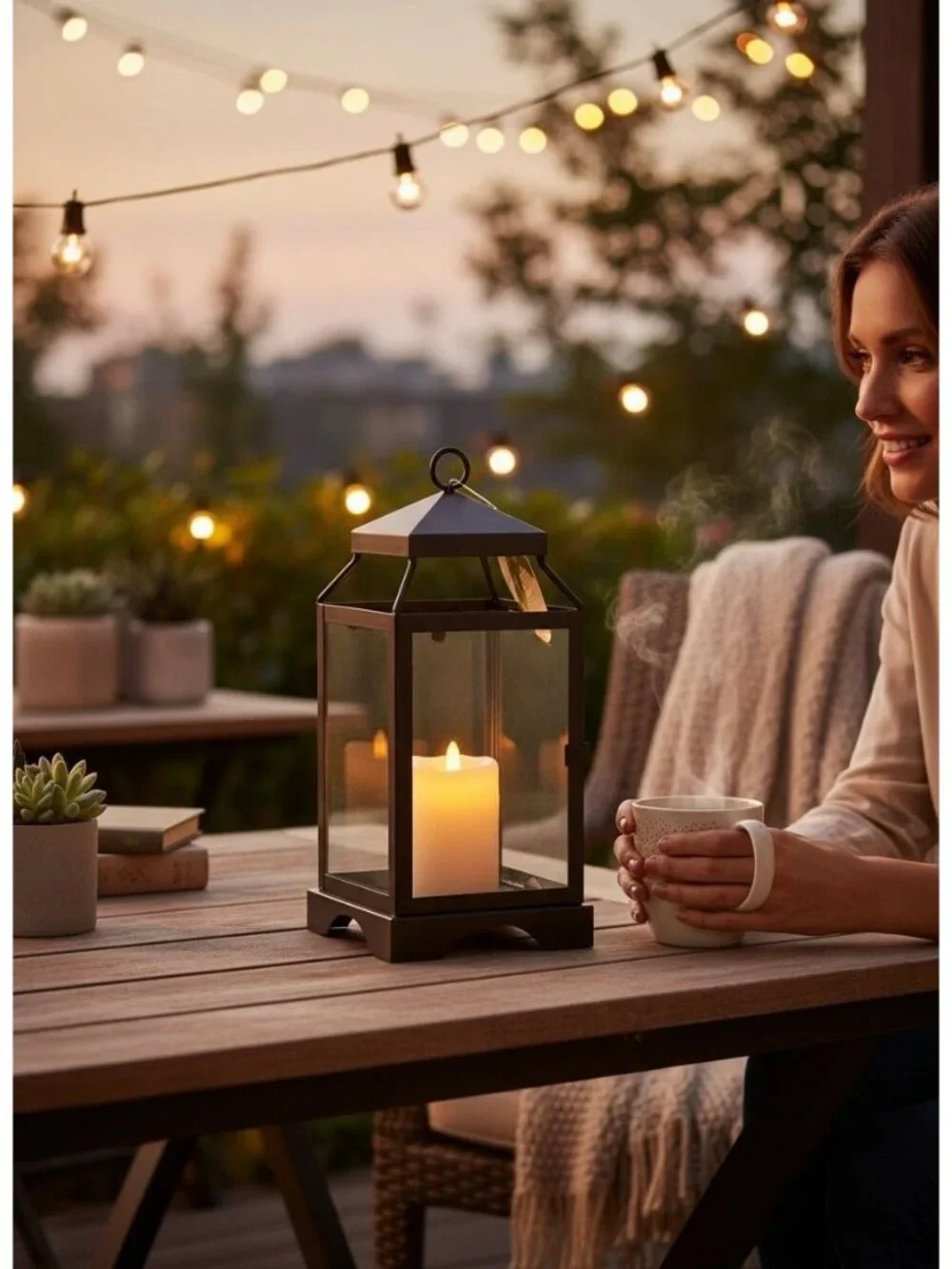 Candelaria Home Brown Metal & Glass Decorative Lantern